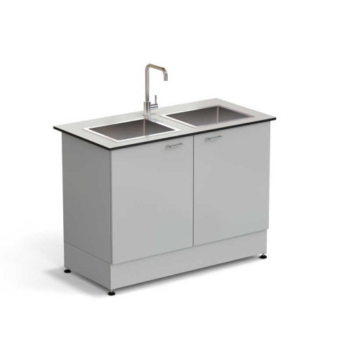 77.0072.10.38 Стол-мойка ЭКРОС 1200х600х900 мм, две чаши нержавеющая сталь, раб. поверхность - LABGRADE