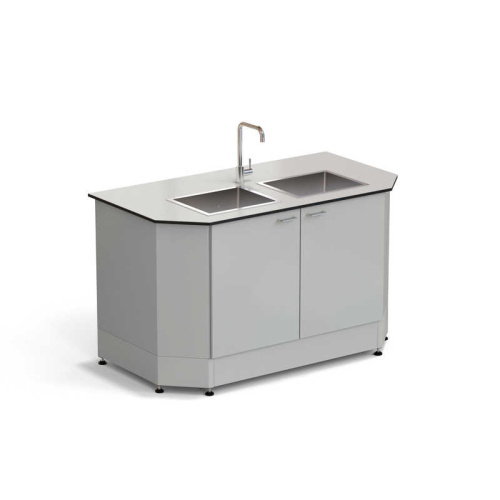 77.0076.10.38-01 Стол-мойка торцевая ЭКРОС 1500х800х900 мм, две чаши нержавеющая сталь, раб. поверхность - LABGRADE