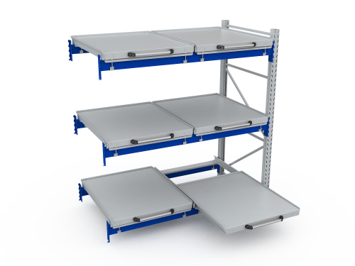 Стеллаж с выкатными платформами S-HEAVY 500 (3 яруса хранения)